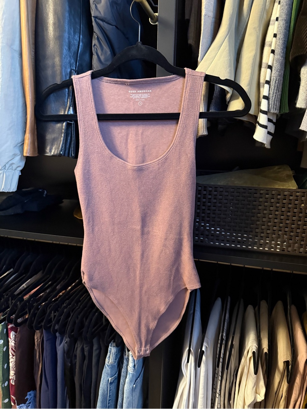 Good American Dusty Mauve Ribbed Scoop Bodysuit
